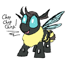 Size: 600x600 | Tagged: artist needed, safe, oc, oc only, oc:buddy, species:changeling, bee, beeling, changeling oc, chirping, cute, cute bug noises, cuteling, cyoa, fangs, fluffy, happy, insect wings, nymph, open mouth, simple background, smiling, solo, transparent background, yellow changeling