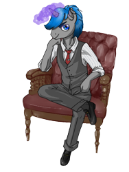 Size: 600x800 | Tagged: artist needed, safe, oc, oc only, oc:martin bluefire, species:anthro, species:dracony, anthro oc, armchair, elegant, hybrid, male, necktie, red tie, relax, relaxing, simple background, solo, transparent background, waistcoat