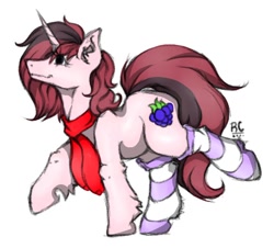Size: 710x643 | Tagged: artist needed, source needed, safe, oc, oc only, species:pony, species:unicorn, clothing, scarf, simple background, socks, solo, striped socks, white background