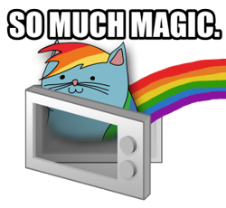 Size: 300x276 | Tagged: artist needed, source needed, safe, character:rainbow dash, cat, cat face, microwave, rainbow, rainbow cat, simple background, species swap, text, transparent background