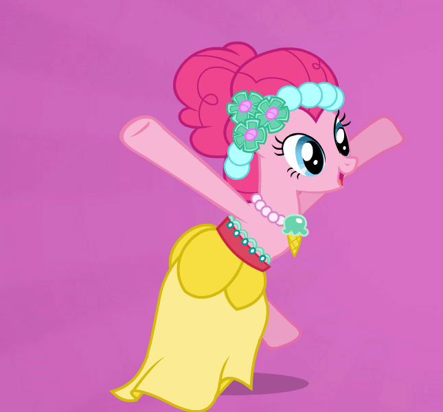 Size: 645x600 | Tagged: artist needed, safe, part of a set, character:pinkie pie, species:earth pony, species:pony, alternate hairstyle, animated, bipedal, bridesmaid dress, clothing, dancing, dress, female, gif, mare, solo