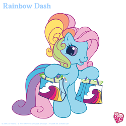 Size: 4701x4701 | Tagged: artist needed, safe, character:rainbow dash, character:rainbow dash (g3), g3.5, absurd resolution, bipedal, shopping bags, simple background, transparent background, updated image