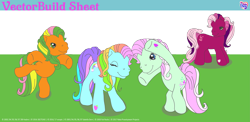 Size: 5745x2813 | Tagged: artist needed, safe, character:cherry blossom (g3), character:minty, character:rainbow dash (g3), species:pony, g3, bipedal, simple background, transparent background, unnamed pony, updated image