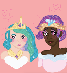 Size: 1154x1252 | Tagged: artist needed, safe, character:princess celestia, character:queen novo, species:human, ship:novolestia, my little pony: the movie (2017), dark skin, female, humanized, lesbian, shipping