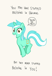 Size: 604x888 | Tagged: artist needed, safe, character:lyra heartstrings, species:pony, species:unicorn, bronybait, cute, dialogue, humie, irrational exuberance, lyra's humans, lyrabetes, meme, motivational, positive ponies, simple background, smiling, solo, speech bubble, that pony sure does love humans, white background