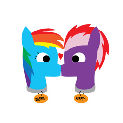 Size: 792x792 | Tagged: artist needed, safe, character:rainbow dash, oc, oc:peppermint swirl, species:pegasus, species:pony, boop, canon x oc, clipart, collar, cute, duo, female, heart, male, noseboop, present, shipping, simple background, straight, white background
