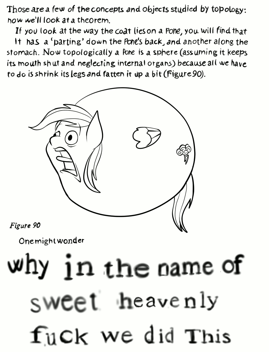 Size: 934x1220 | Tagged: safe, artist:anontheanon, character:rainbow dash, species:pony, animated, ball, black and white, caption, expand dong, exploitable meme, faec, fat, god is dead, grayscale, hairy ball theorem, image macro, kill me, legless, math, meme, monochrome, ponified, tongue out, topology, vulgar, wat, why