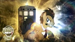 Size: 300x168 | Tagged: artist needed, safe, character:doctor whooves, character:time turner, doctor who, my little pony logo, sonic screwdriver, tardis