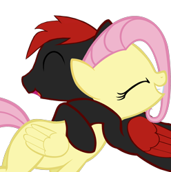 Size: 1900x1916 | Tagged: artist needed, safe, character:fluttershy, oc, unnamed oc, species:pegasus, species:pony, canon x oc, eyes closed, female, hug, male, mare, simple background, smiling, stallion, straight, transparent background
