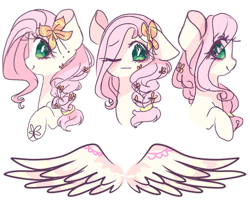 Size: 766x666 | Tagged: artist needed, safe, character:fluttershy, species:pegasus, species:pony, alternate hairstyle, braid, bust, butterfly, design, design a pony, eye clipping through hair, female, hair over one eye, looking at you, mare, one eye closed, simple background, smiley face, smiling, solo, toy, white background, wings