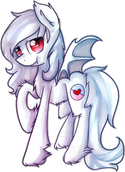 Size: 702x966 | Tagged: artist needed, source needed, safe, oc, oc only, oc:wynter skye, species:bat pony, species:pony, bat pony oc, cute, fluffy, happy, heart, simple background, sultry pose, transparent background