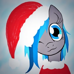 Size: 1024x1024 | Tagged: artist needed, safe, artist:leadhooves, edit, oc, oc only, oc:a.l.i., species:earth pony, species:pony, christmas, clothing, hat, holiday, one eye closed, robot, robot pony, santa hat, smiling, wink