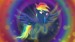 Size: 300x169 | Tagged: artist needed, safe, character:evil pie hater dash, character:rainbow dash, episode:secrets and pies, g4, my little pony: friendship is magic, lowres, rainbow background, solo, wallpaper