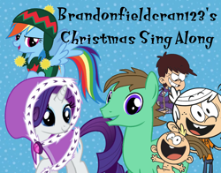 Size: 978x768 | Tagged: artist needed, safe, edit, character:rainbow dash, character:rarity, oc, oc:ian, album, christmas, holiday, lily loud, lincoln loud, luna loud, snowflake background, the loud house