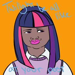 Size: 1024x1024 | Tagged: artist needed, safe, character:twilight sparkle, species:human, dark skin, female, humanized, image macro, reaction image, solo