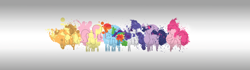 Size: 3840x1080 | Tagged: artist needed, safe, character:applejack, character:fluttershy, character:pinkie pie, character:rainbow dash, character:rarity, character:twilight sparkle, mane six, paint splatter, silhouette, wallpaper