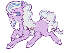Size: 700x512 | Tagged: artist needed, safe, character:amethyst maresbury, species:crystal pony, species:pony, :o, fluffy, lidded eyes, looking back, open mouth, raised hoof, simple background, solo, unshorn fetlocks, white background