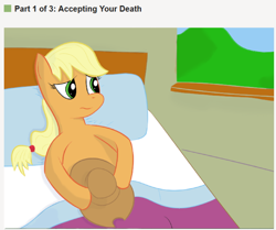 Size: 674x564 | Tagged: artist needed, safe, character:applejack, species:pony, bed, drawthread, implied death, on back, pillow, ponified meme, solo, wikihow