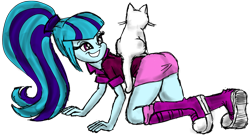 Size: 1388x752 | Tagged: artist needed, source needed, safe, character:sonata dusk, my little pony:equestria girls, all fours, ass, cat, cute, grin, kitten, simple background, smiling, sonatabetes, transparent background