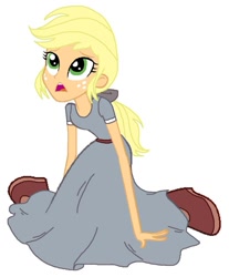 Size: 814x981 | Tagged: artist needed, safe, artist:blondeuchihalwaa, artist:haleyc4629, character:applejack, my little pony:equestria girls, anastasia, beautiful, blonde, clothing, cosplay, costume, crossover, don bluth, female, hatless, missing accessory, multiple bases used, solo