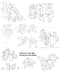 Size: 600x747 | Tagged: artist needed, safe, character:pinkie pie, character:princess celestia, character:princess luna, species:pony, comic, monochrome, pied, pun