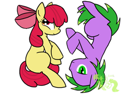 Size: 900x675 | Tagged: artist needed, safe, character:apple bloom, character:spike, species:pony, ship:spikebloom, blank flank, female, male, ponified, ponified spike, shipping, simple background, species swap, straight, transparent background
