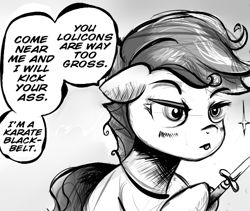 Size: 558x470 | Tagged: artist needed, safe, artist:anonymous, character:scootaloo, species:pegasus, species:pony, dialogue, drawthread, grayscale, monochrome, ponified, solo, speech bubble