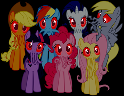 Size: 745x577 | Tagged: artist needed, safe, character:applejack, character:derpy hooves, character:fluttershy, character:pinkie pie, character:rainbow dash, character:rarity, character:twilight sparkle, species:pegasus, species:pony, cthulhu, doctor who, female, mare, ood, possessed, tentacles, the beast