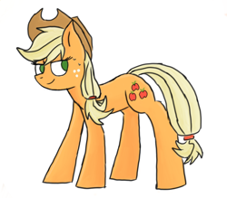 Size: 720x630 | Tagged: artist needed, safe, character:applejack, species:earth pony, species:pony, applejack's hat, clothing, cowboy hat, female, freckles, hat, mare, simple background, smiling, solo, sweat, white background
