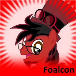 Size: 250x250 | Tagged: artist needed, safe, edit, oc, oc only, oc:toonkriticy2k, species:pegasus, species:pony, derpibooru, bust, clothing, drama, glasses, goggles, hat, meta, red and black oc, smiling, spoilered image joke, toongate, top hat, we are going to hell