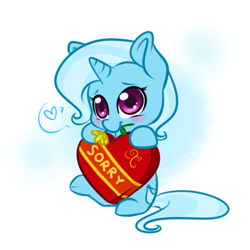 Size: 500x500 | Tagged: artist needed, safe, character:trixie, episode:magic duel, g4, my little pony: friendship is magic, chibi, cute, diatrixes, flower, heart, sorry