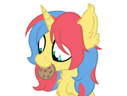 Size: 2048x1536 | Tagged: artist needed, safe, artist:deadrave666, oc, oc only, oc:stormfall drizzle, species:pony, species:unicorn, bust, cookie, cute, female, food, mare, simple background, solo, white background