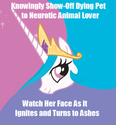 Size: 505x545 | Tagged: artist needed, safe, character:princess celestia, episode:a bird in the hoof, g4, my little pony: friendship is magic, image macro, implied philomena, meme, solo, trollestia