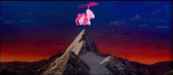 Size: 1366x590 | Tagged: artist needed, safe, edit, character:pinkie pie, species:earth pony, species:pony, female, flying, mare, paramount pictures, solo, tailcopter