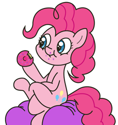 Size: 283x300 | Tagged: artist needed, safe, character:pinkie pie, species:earth pony, species:pony, crossed legs, crumbs, cute, donut, female, food, mare, sitting, solo