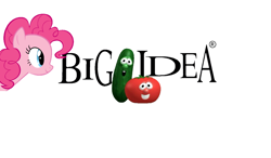 Size: 1024x600 | Tagged: artist needed, safe, edit, character:pinkie pie, big idea, bob the tomato, closing logo, crossover, larry the cucumber, veggietales