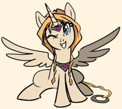 Size: 264x235 | Tagged: artist needed, source needed, safe, edit, species:alicorn, species:pony, alicornified, crown, elyon, female, jewelry, mare, one eye closed, ponified, princess, race swap, regalia, royalty, simple background, solo, spread wings, w.i.t.c.h., wings, wink