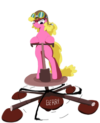 Size: 3784x4632 | Tagged: artist needed, safe, character:cherry berry, species:earth pony, species:pony, aviator goggles, aviator hat, bipedal, bipedal leaning, clothing, description is relevant, drawthread, female, flying, flying platform, grumpy, hat, leaning, mare, request, simple background, solo, white background