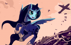 Size: 2150x1350 | Tagged: artist needed, safe, character:princess luna, species:alicorn, species:pony, aircraft, female, flying, mare, solo