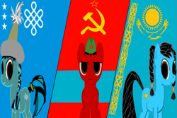 Size: 1095x730 | Tagged: artist needed, safe, species:pony, nation ponies, flag, hammer and sickle, history, kazakh, kazakhstan, khan, ponified, soviet, soviet union, timeline