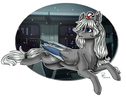 Size: 1891x1461 | Tagged: artist needed, safe, oc, oc:pesa, species:pegasus, species:pony, pantograph, ponified, prone, solo, tram