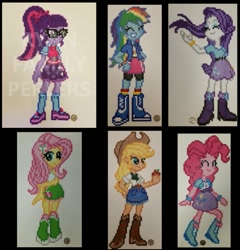 Size: 953x994 | Tagged: artist needed, safe, character:applejack, character:fluttershy, character:pinkie pie, character:rainbow dash, character:rarity, character:twilight sparkle, character:twilight sparkle (scitwi), species:eqg human, my little pony:equestria girls, eqg promo pose set, humane five, humane six, mane five, mane six, perler beads