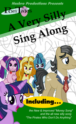 Size: 800x1300 | Tagged: artist needed, safe, edit, character:adagio dazzle, character:aria blaze, character:filthy rich, character:sonata dusk, character:twilight sparkle, character:twilight sparkle (unicorn), species:earth pony, species:pony, species:unicorn, series:pony tales, cover art, necktie, the dazzlings, veggietales