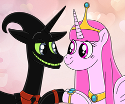 Size: 1859x1552 | Tagged: artist needed, safe, species:pony, adventure time, couple, crossover, crossover shipping, female, husband and wife, love, male, nergal, ponified, princess bubblegum, shipping, the grim adventures of billy and mandy