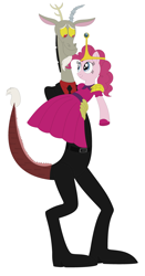 Size: 2328x4456 | Tagged: artist needed, safe, character:discord, character:pinkie pie, ship:discopie, adventure time, carrying, cartoon network, couple, crossover, female, husband and wife, love, male, nergal, nergal and princess bubblegum, princess bubblegum, shipping, straight, the grim adventures of billy and mandy