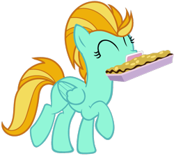 Size: 943x847 | Tagged: safe, artist:pixxiepuff, base used, character:lightning dust, species:pegasus, species:pony, base:stryapastylebases, cake, cute, dustabetes, eyes closed, female, food, mare, mouth hold, pun, simple background, solo, transparent background