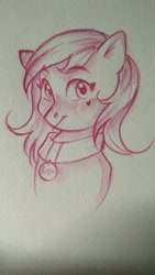 Size: 720x1280 | Tagged: artist needed, safe, character:roseluck, species:earth pony, species:pony, blushing, bust, collar, cute, female, heart, mare, monochrome, pet tag, pony pet, portrait, rosepet, traditional art