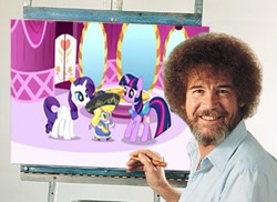 Size: 425x309 | Tagged: artist needed, safe, character:rarity, character:spike, character:twilight sparkle, bob ross, photo