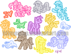 Size: 499x381 | Tagged: artist needed, safe, character:applejack, character:braeburn, character:derpy hooves, character:doctor whooves, character:fluttershy, character:gummy, character:pinkie pie, character:rainbow dash, character:rarity, character:time turner, character:twilight sparkle, species:earth pony, species:pegasus, species:pony, species:unicorn, female, male, mare, obtrusive watermark, stallion, watermark
