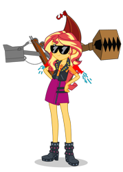 Size: 720x1007 | Tagged: artist needed, safe, artist:sodorsiren productions, derpibooru original, character:sunset shimmer, g4, my little pony:equestria girls, spoilers for another series, belle, claw, crane, crossover, diesel 10, geode of empathy, harvey (ttte), marion the steam shovel, meme, rebecca (ttte), shovel, simple background, sunglasses, thomas the tank engine, transparent background, wat